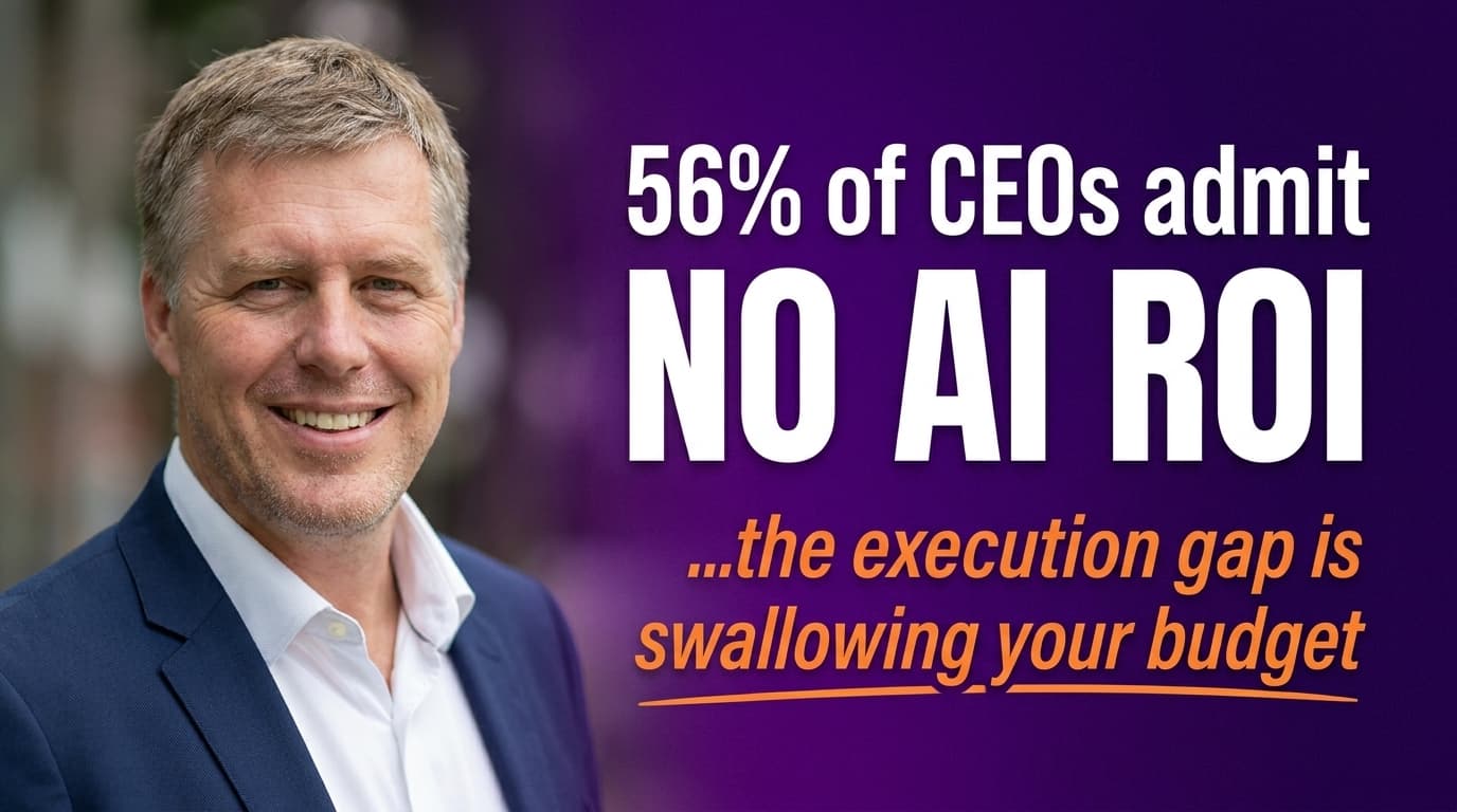 Brett Alegre-Wood presenting data showing 56% of CEOs report no measurable return on their AI investment