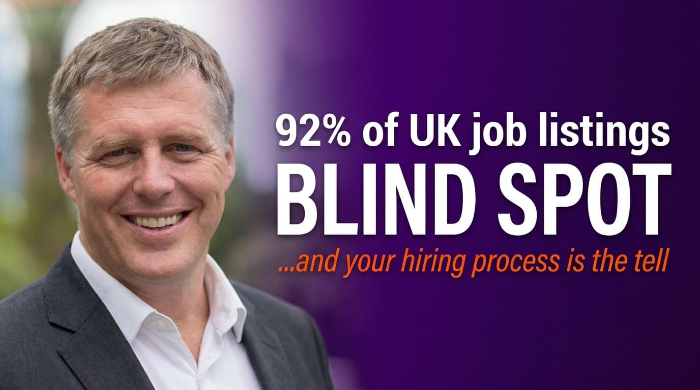 Brett Alegre-Wood highlighting the statistic that 92% of UK office job listings make no mention of AI skills, against a backdrop representing the UK workforce
