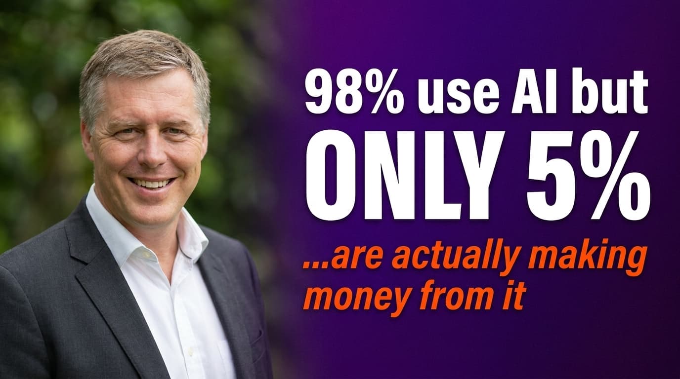 Brett Alegre-Wood presenting the statistic that 98% of companies deploy AI but only 5% see a million-dollar return