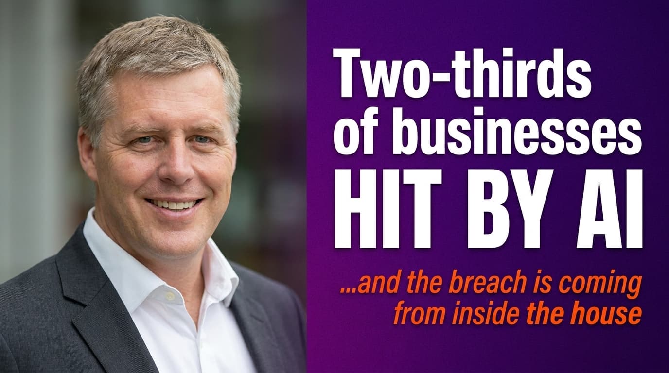 Brett Alegre-Wood with headline about AI agent security incidents hitting two-thirds of businesses globally in 2025