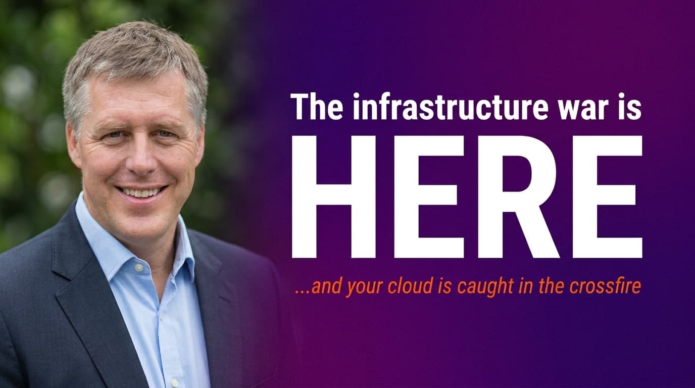 Brett Alegre-Wood with bold headline text about the AI data centre war and cloud risk for businesses