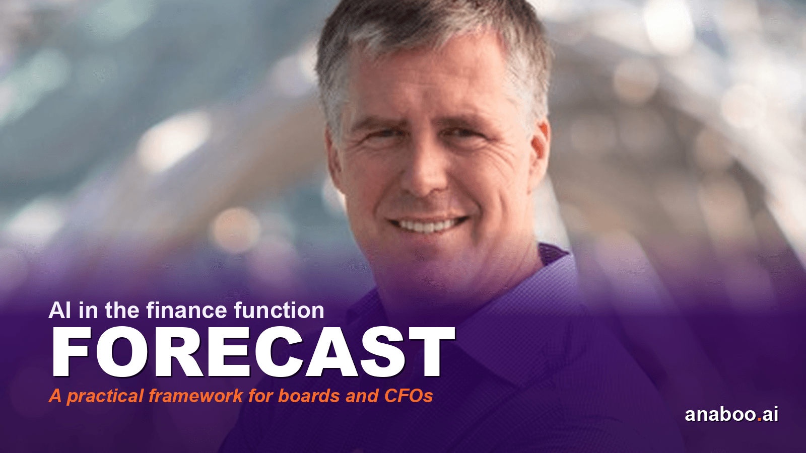 A CFO at a boardroom table reviewing AI-generated financial forecast charts on large screens, with directors seated around the table