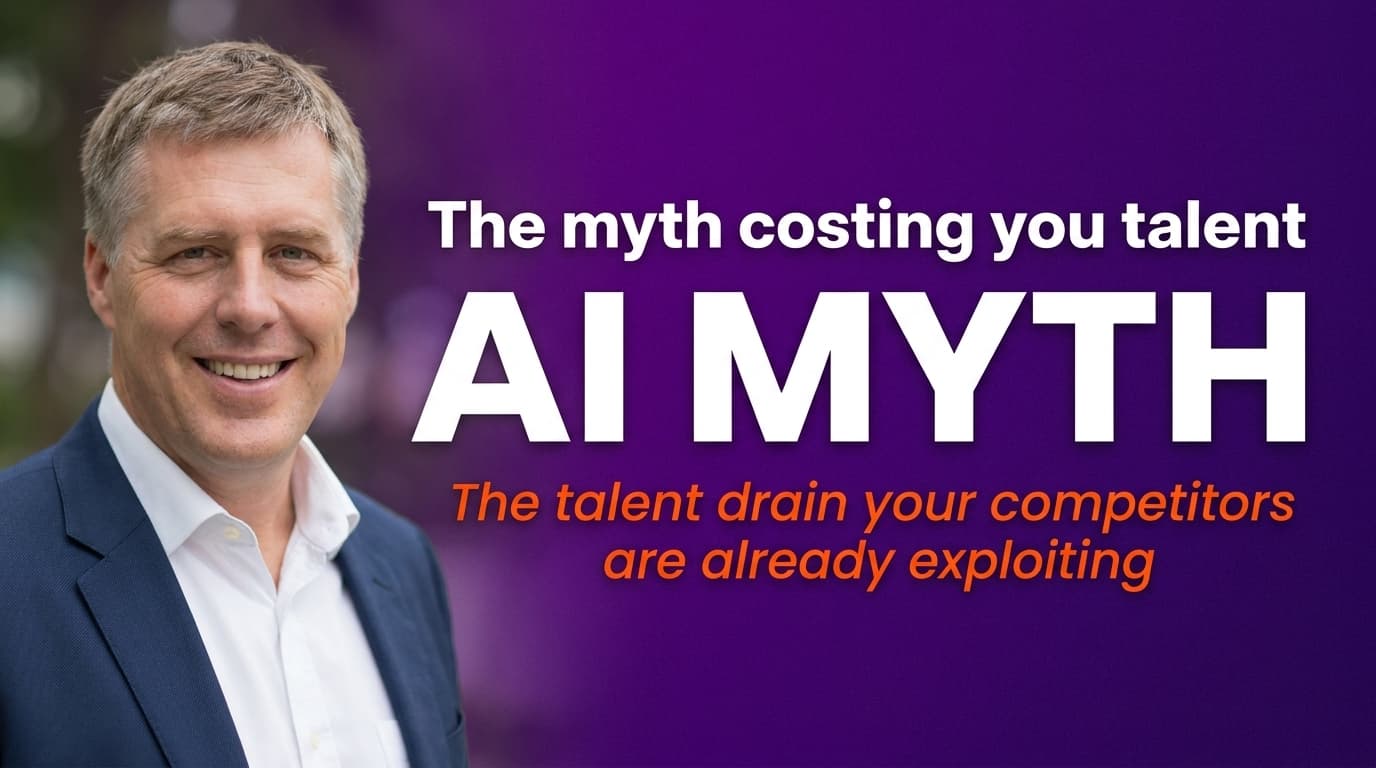 Brett Alegre-Wood with headline text overlay: The AI Job Myth That's Costing You Your Best People