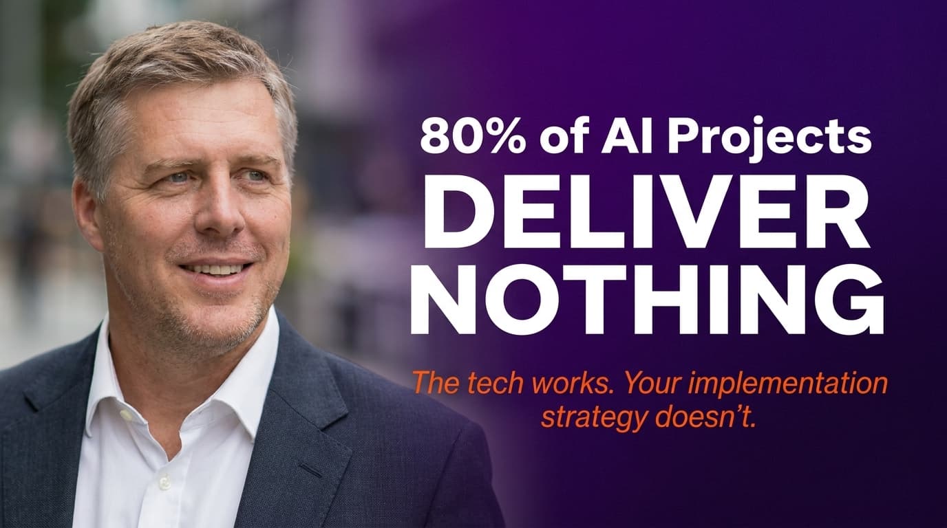 Brett Alegre-Wood against a dark background with the headline: 80% of AI projects are failing and it's not the technology