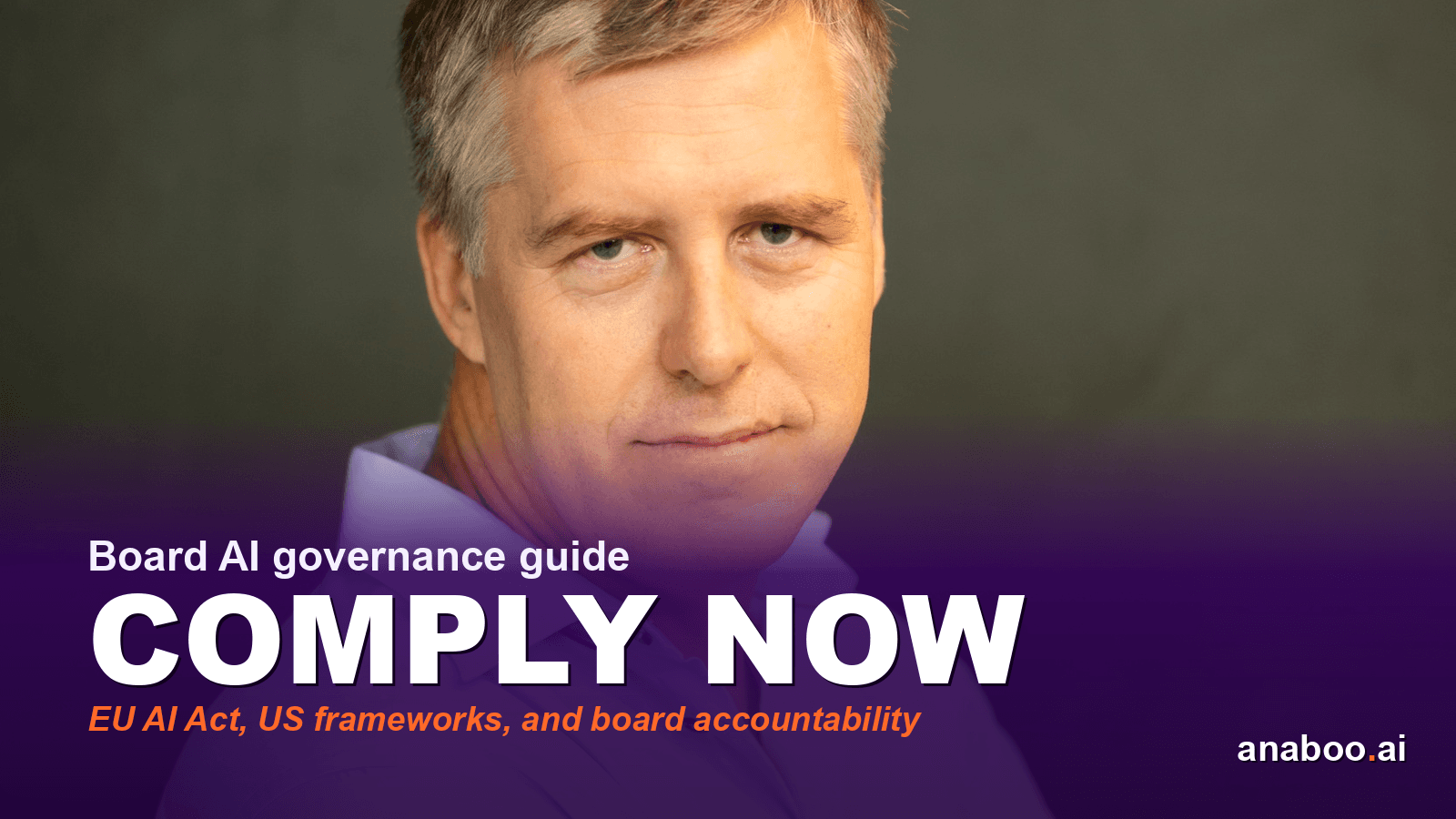 Senior executives at a boardroom table reviewing AI compliance documents and dashboards on a laptop, corporate setting, editorial photography