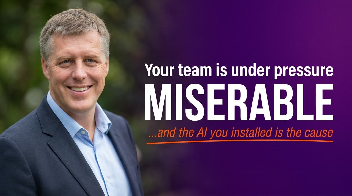 Brett Alegrewood against a dark background with the headline: Your AI Is Making Your Team Miserable