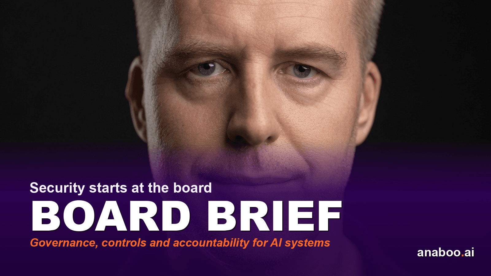 Two executives in a glass-walled boardroom reviewing a large digital security risk dashboard during a governance session