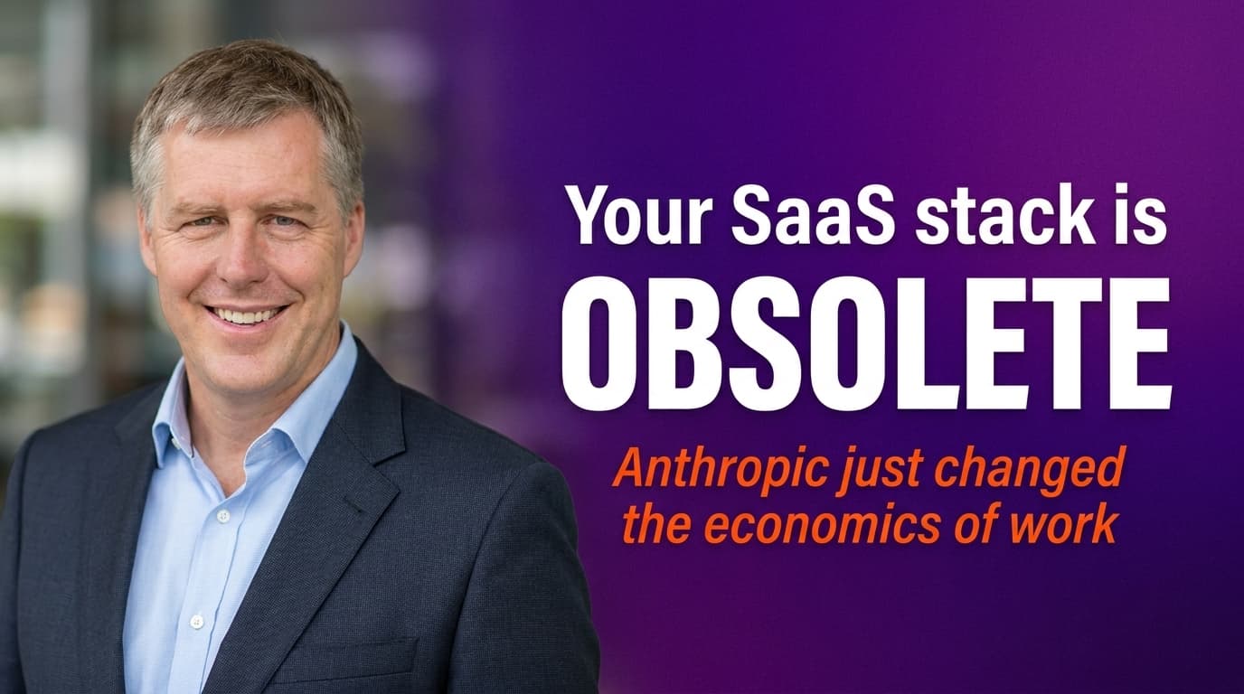Brett Alegre-Wood with bold headline text: Anthropic's Claude Cowork is making your SaaS stack obsolete