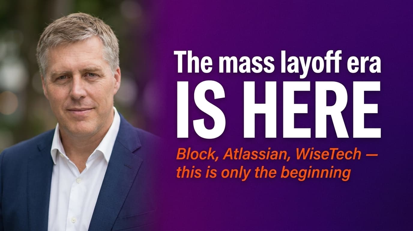 Brett Alegre-Wood with bold headline: Block fired 40% of its staff and blamed AI, the mass layoff era is here