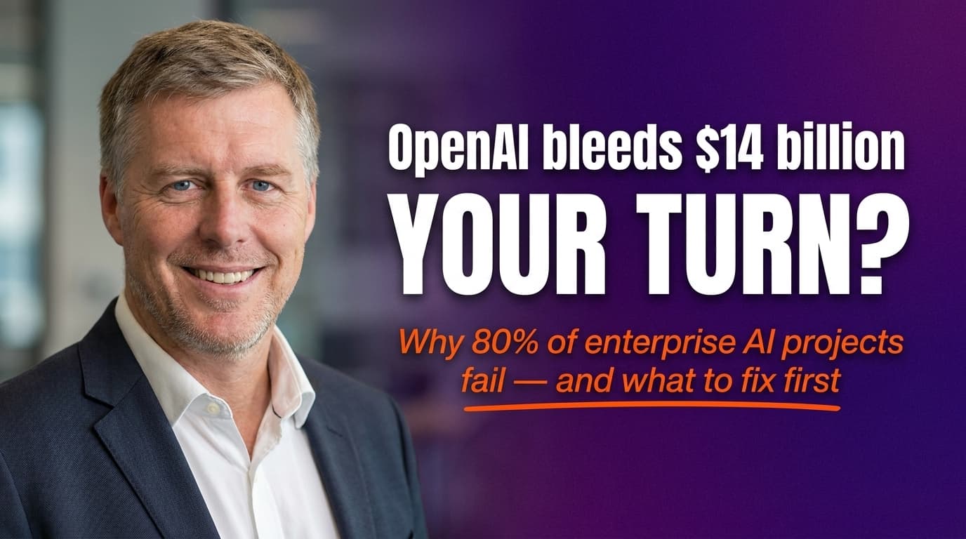Brett Alegre-Wood presenting with headline about OpenAI losing $14 billion a year and the implications for enterprise AI strategy