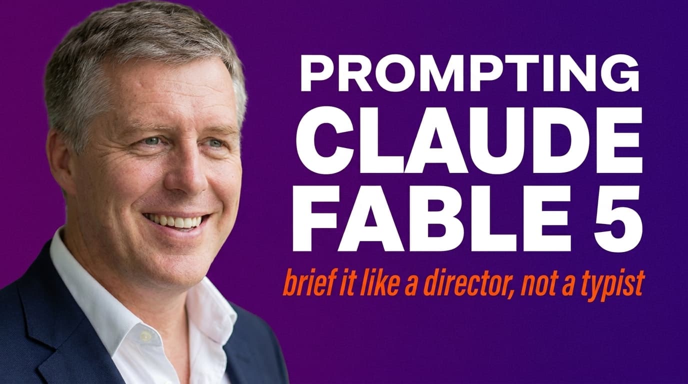 Brett Alegre-Wood beside bold text reading Prompting Claude Fable 5 on an Anaboo purple gradient