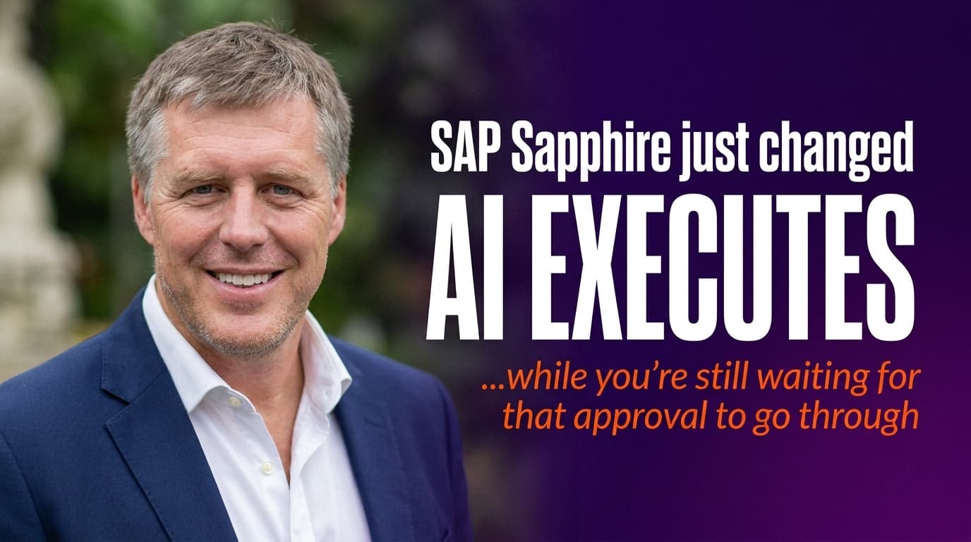 Brett Alegre-Wood with headline overlay about SAP's autonomous enterprise and agentic AI agent rollout at Sapphire 2026