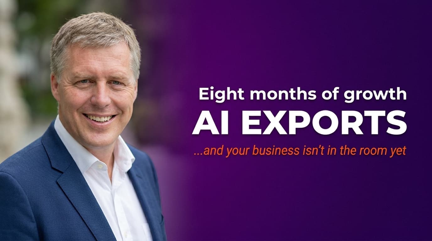 Brett Alegre-Wood against a Singapore skyline with headline about 11.5% NODX export surge driven by the global AI cycle