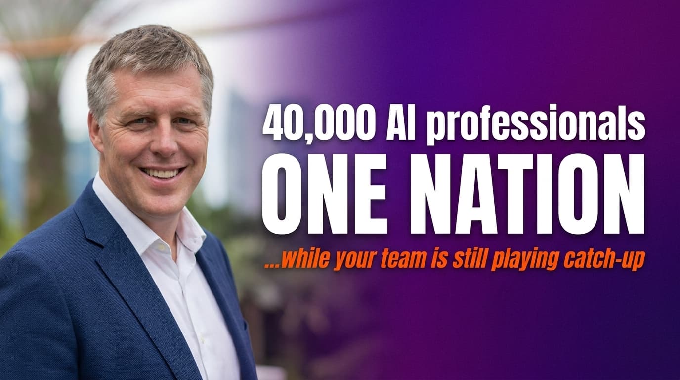 Brett Alegre-Wood with bold headline: Singapore is training 40,000 AI professionals, is your business doing the same?