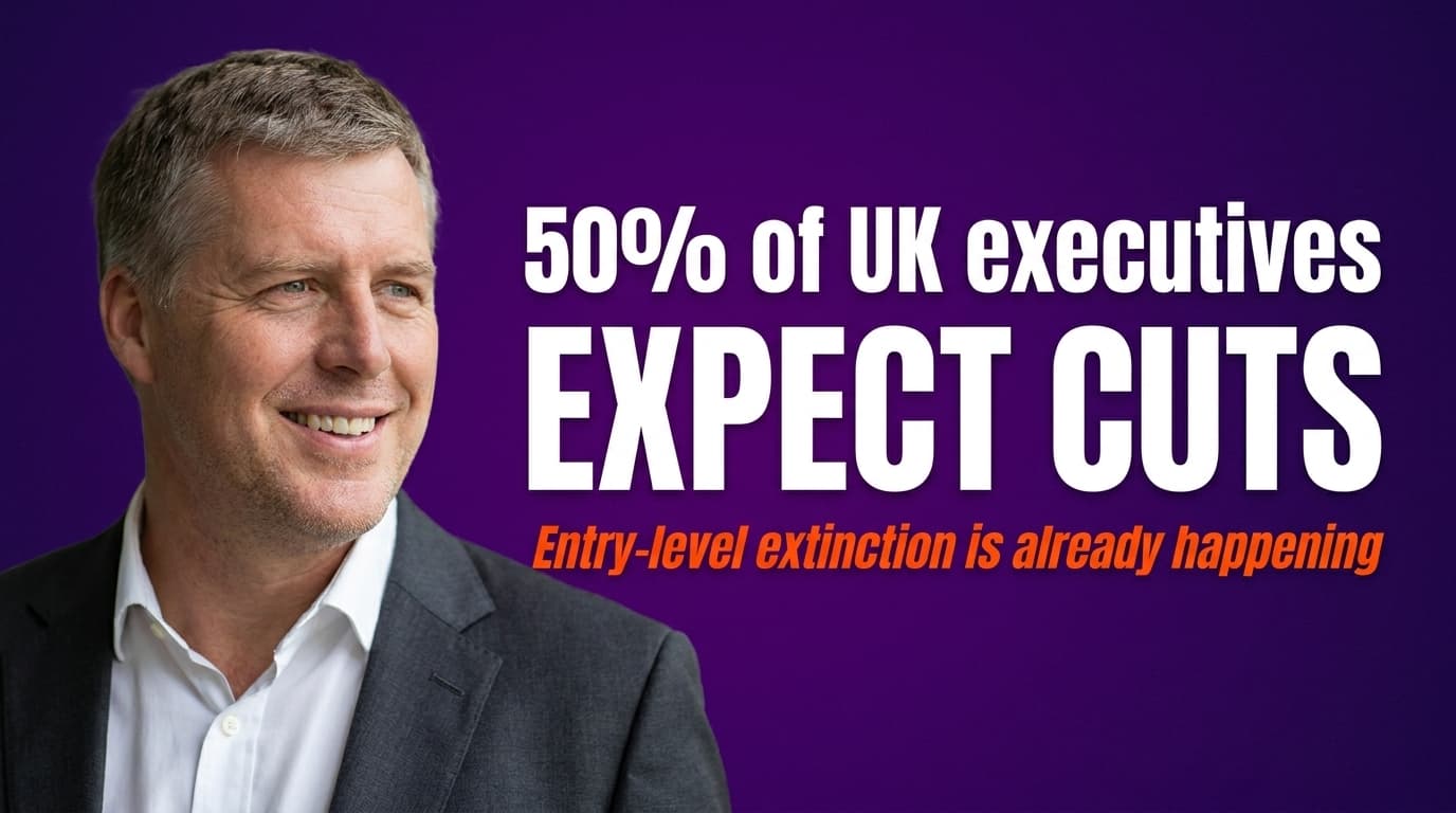 Brett Alegre-Wood with headline: half of UK executives expect AI to eliminate more jobs than it creates