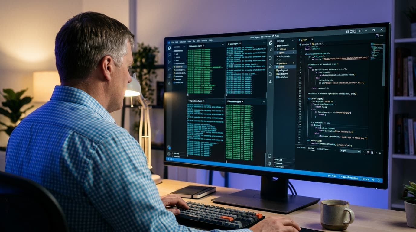 Operator running multiple AI agents in VS Code